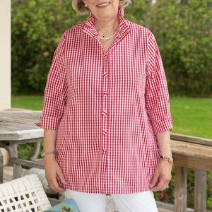 Diane Bailey Red Gingham Women's Blouse Size 3XL